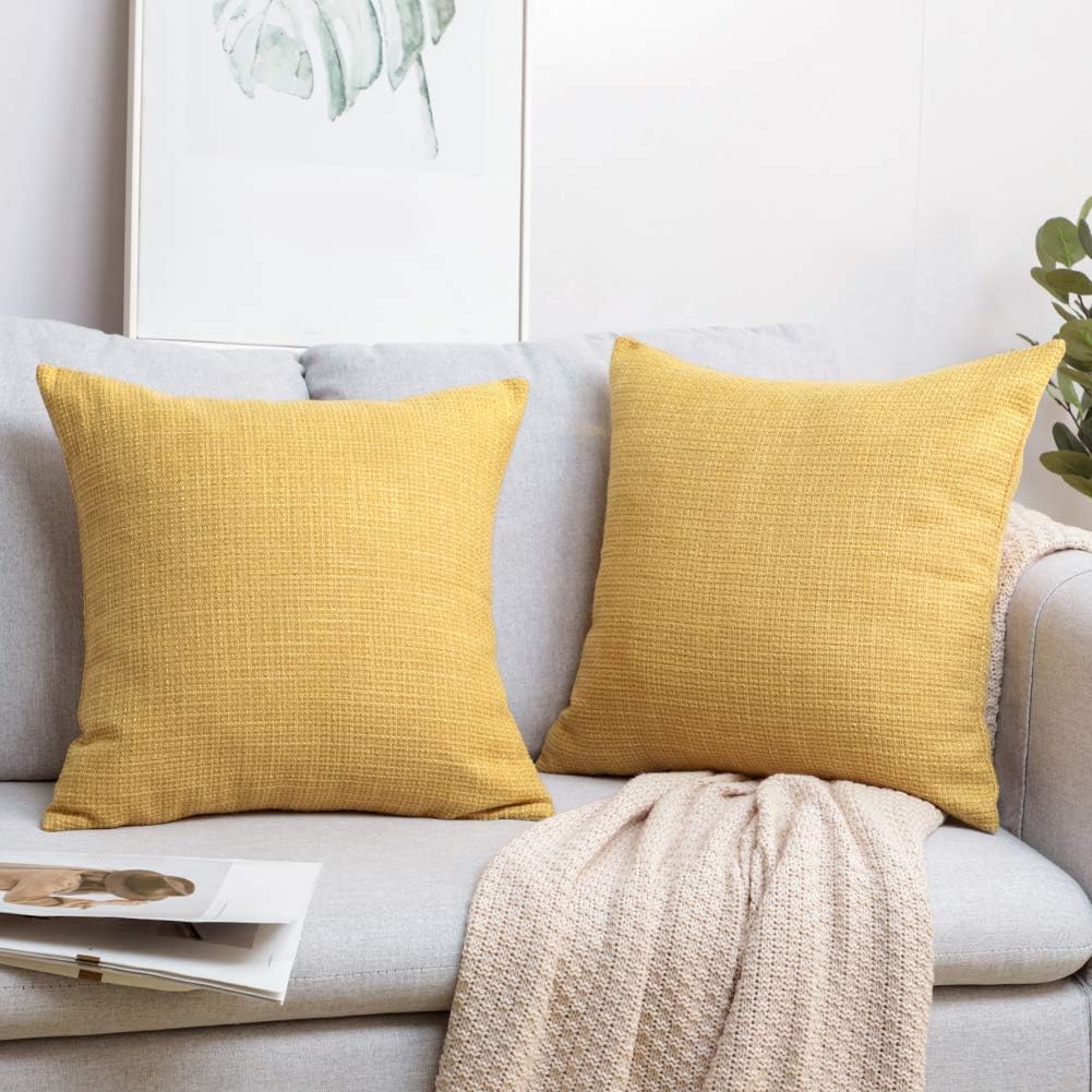Artscope Cushion Covers Set of 2 Linen Decorative Square Pillowcases Pillow Covers 45x45cm for Home Decor Sofa Bedroom Car (Yellow - Image 4