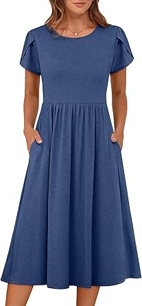 ANRABESS Women's Summer Short Sleeve A-Line Midi Dresses Casual Floral T-Shirt Dresses Flowy Beach Sundress with Pockets