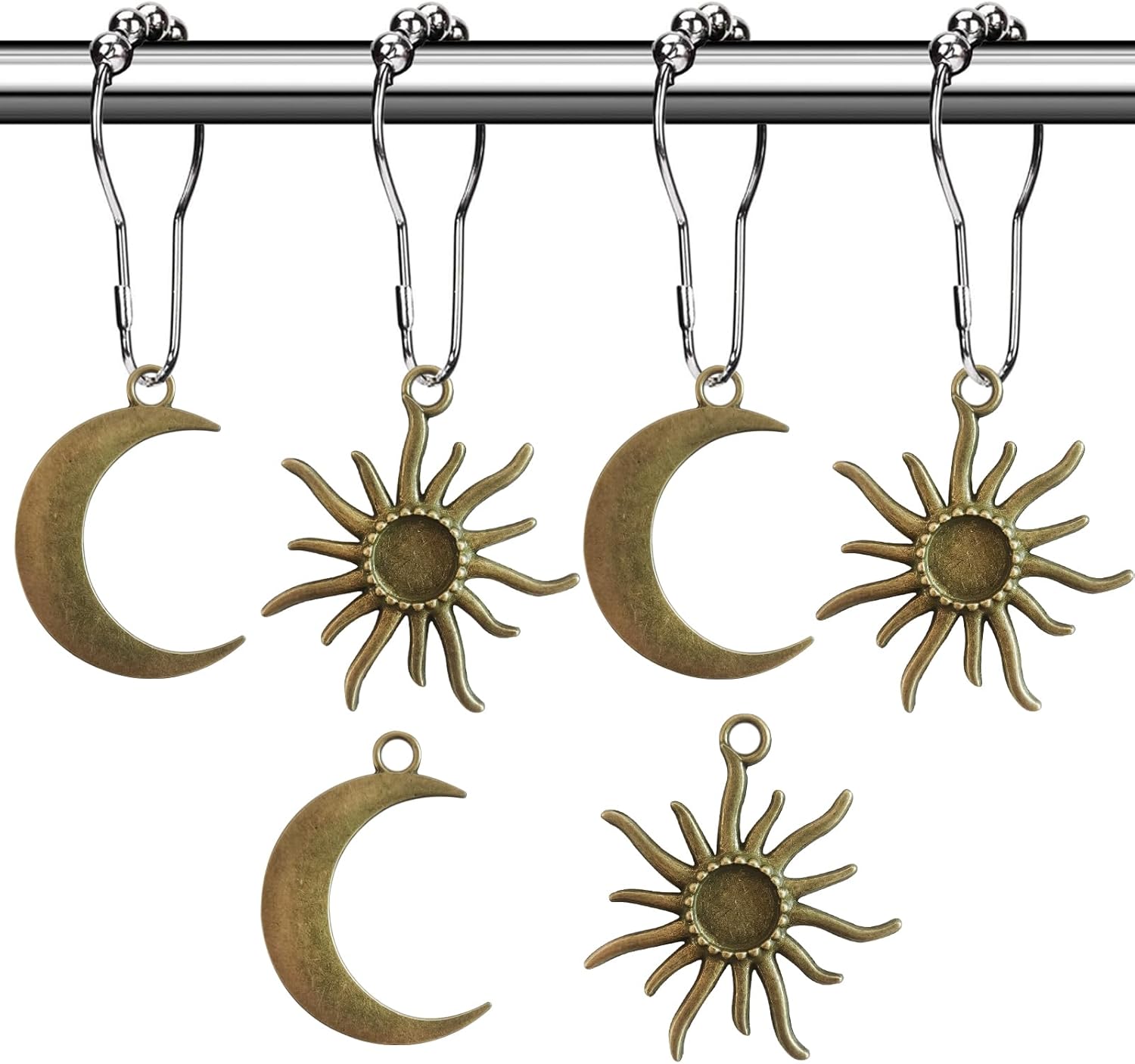 Sun Moon Celestial Shower Curtain Hooks Rings - Mid Century Abstract Boho Shower Curtain Hooks, Minimalist Vintage Cute Shower Hooks,Chic Mystic Fantasy Goth Nature Bathroom Decor