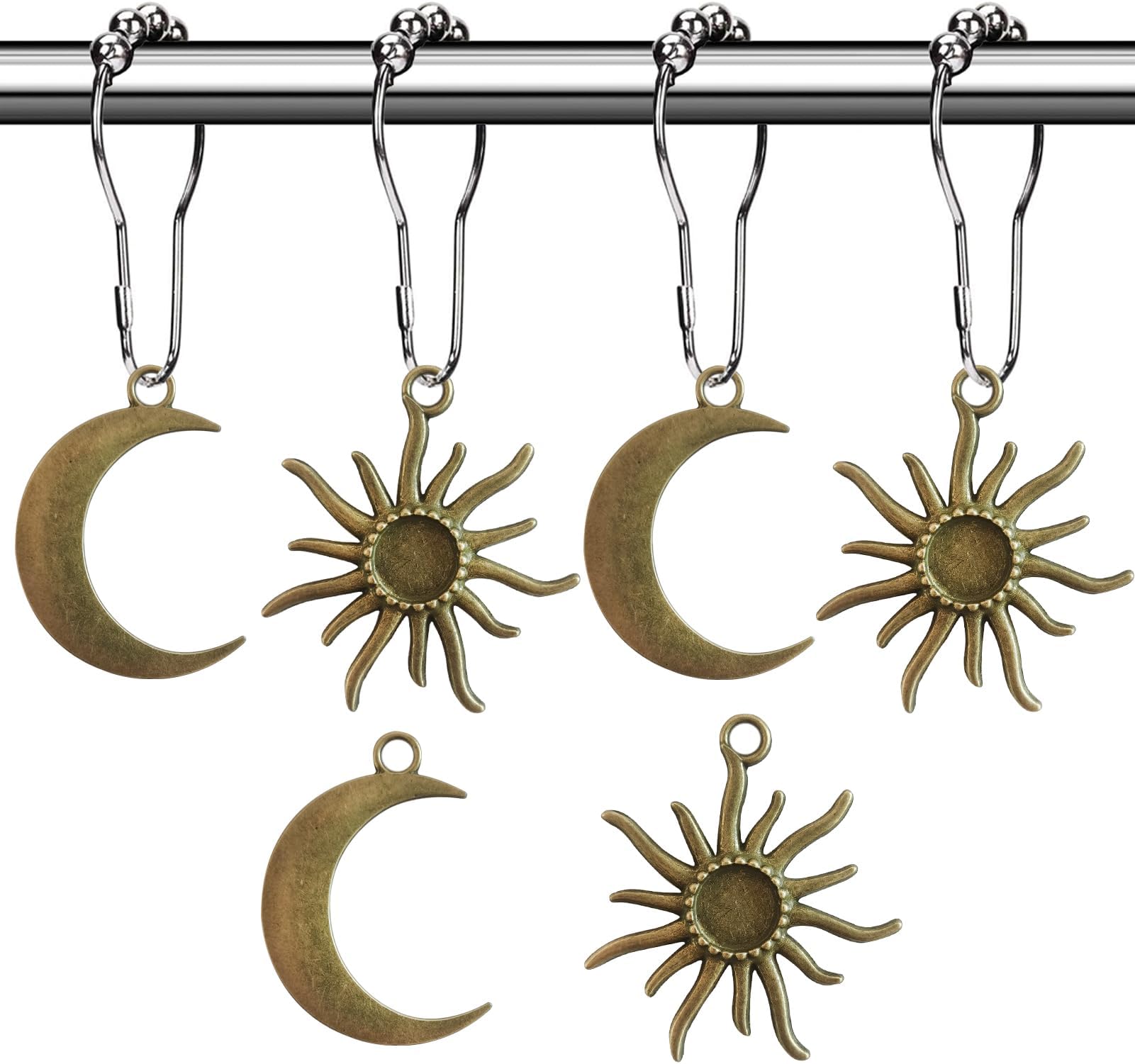 Sun Moon Celestial Shower Curtain Hooks Rings - Mid Century Abstract Boho Shower Curtain Hooks, Minimalist Vintage Cute Shower Hooks,Chic Mystic Fantasy Goth Nature Bathroom Decor