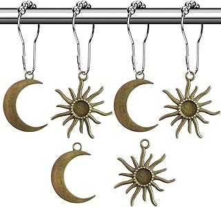 Sun Moon Celestial Shower Curtain Hooks Rings - Mid Century Abstract Boho Shower Curtain Hooks, Minimalist Vintage Cute Shower Hooks,Chic Mystic Fantasy Goth Nature Bathroom Decor
