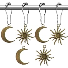 Sun Moon Celestial Shower Curtain Hooks - Mid Century Abstract Boho, Minimalist Vintage Cute, Chic Mystic Fantasy Goth Nature Bathroom Decor