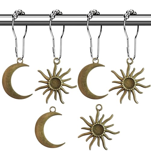 Sun Moon Celestial Shower Curtain Hooks Rings - Mid Century Abstract Boho Shower Curtain Hooks, Minimalist Vintage Cute Shower Hooks,Chic Mystic Fantasy Goth Nature Bathroom Decor