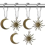 Sun Moon Celestial Shower Curtain Hooks Rings - Mid Century Abstract Boho Shower Curtain Hooks, Minimalist Vintage Cute Shower Hooks,Chic Mystic Fantasy Goth Nature Bathroom Decor