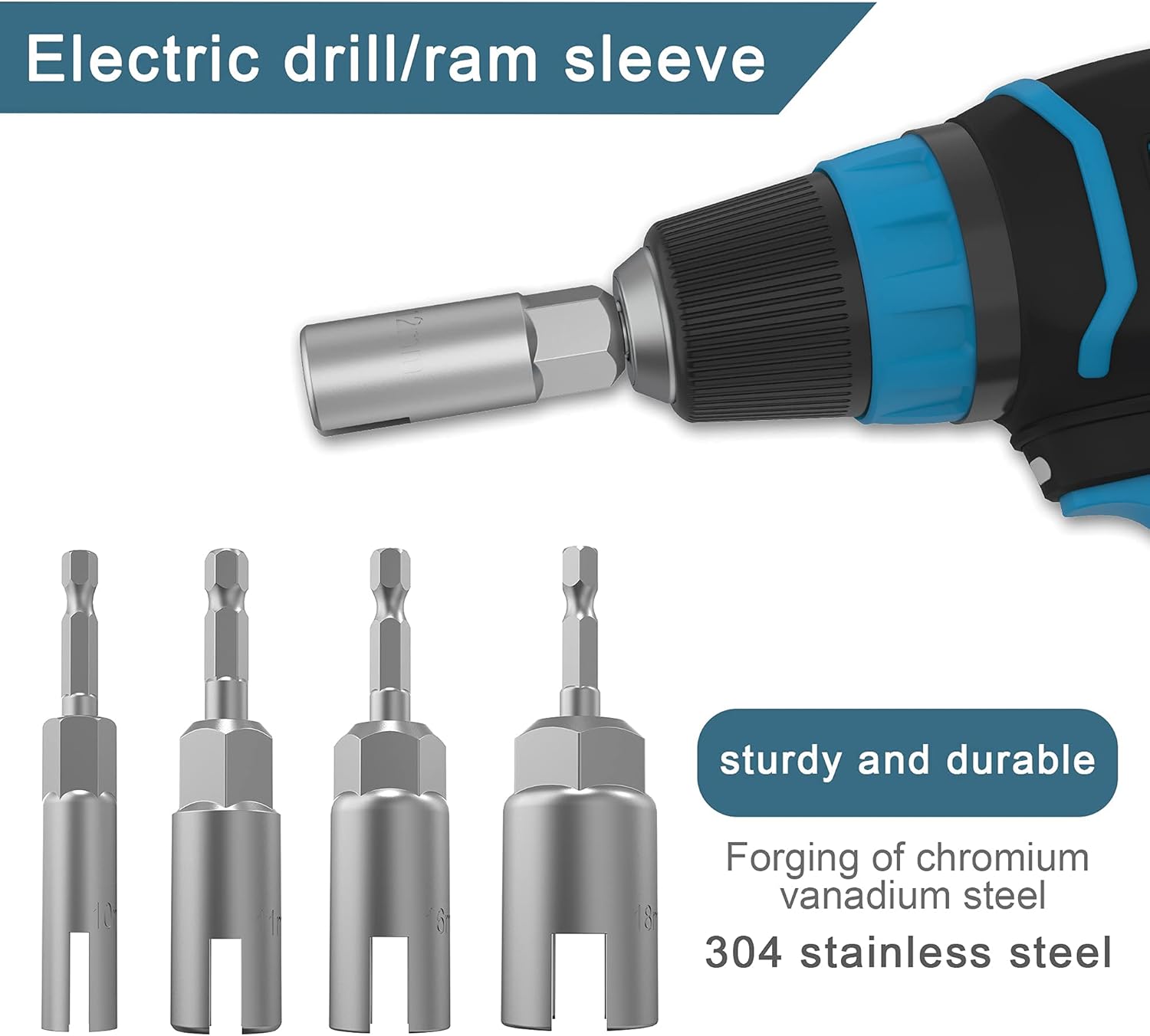 1/4" hex shank nut driver power wing nut drill bit socket tool drive kit, slotted wing nut drill sleeve wrench wrench kit, panel nut screw eye C-shaped hook bolt (4 Pack 4 Size 10mm,11mm,16mm,18mm)
