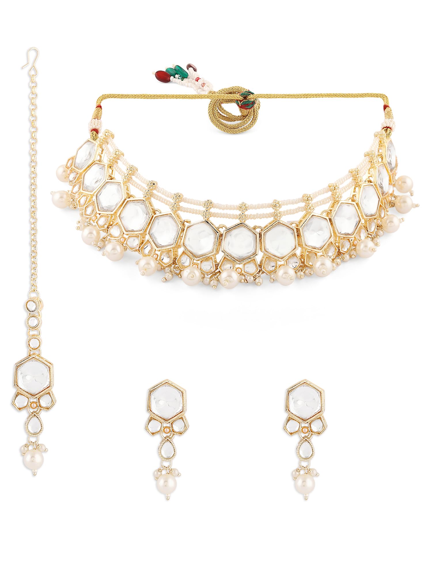 ZAVERI PEARLS Gold Tone Kundan Artificial Stones & Beads Necklace Earring & Maangtikka Set For Women-ZPFK17089 (B0CPXSS651) Amazon Price History, Amazon Price Tracker