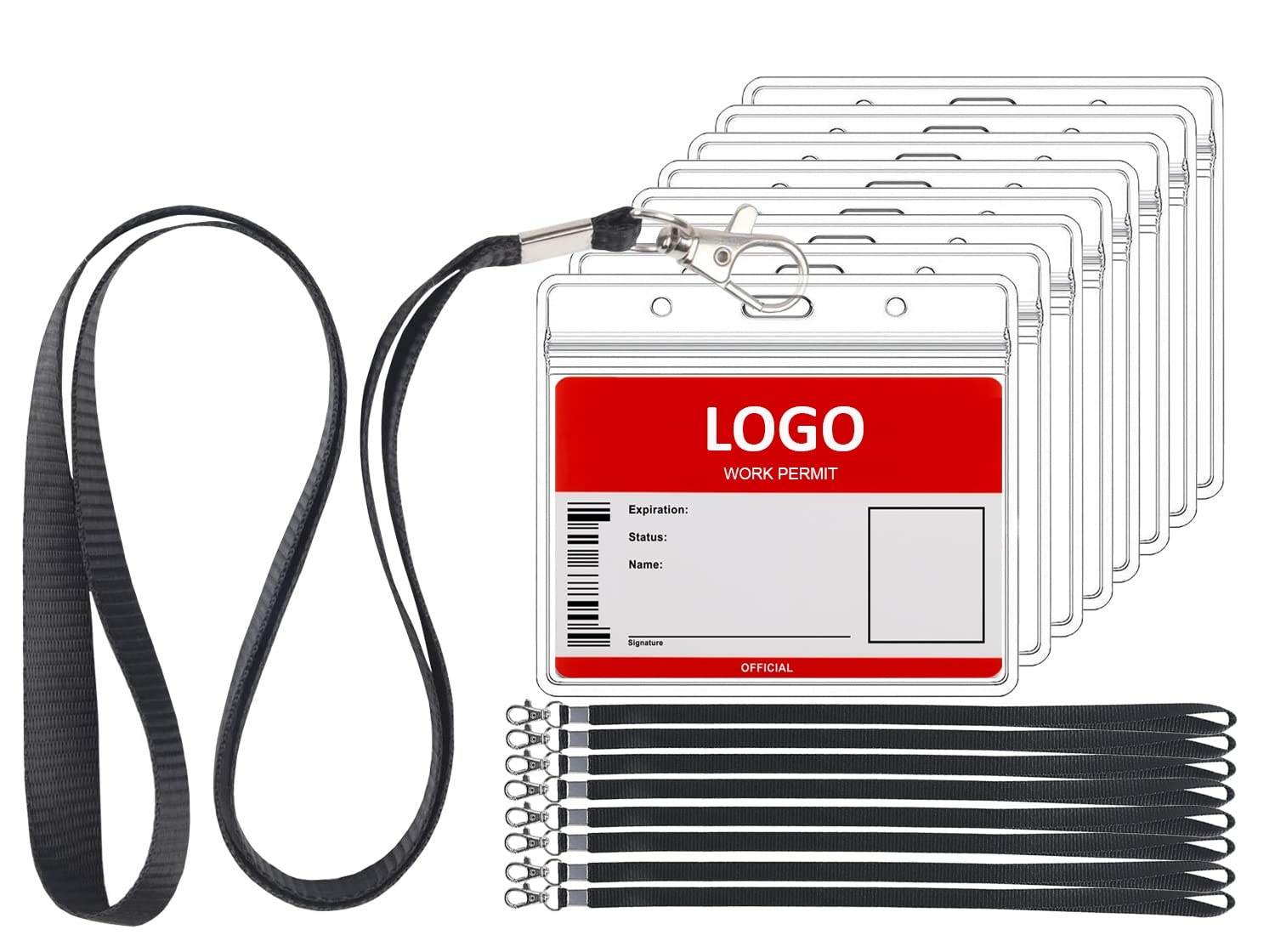 8 Packs Clear ID Badge Holder with Lanyard, Multi ID Holder with Waterproof Resealable, Name Tag Badge Holder for Nurses, Office and School Credit Card Driver's License