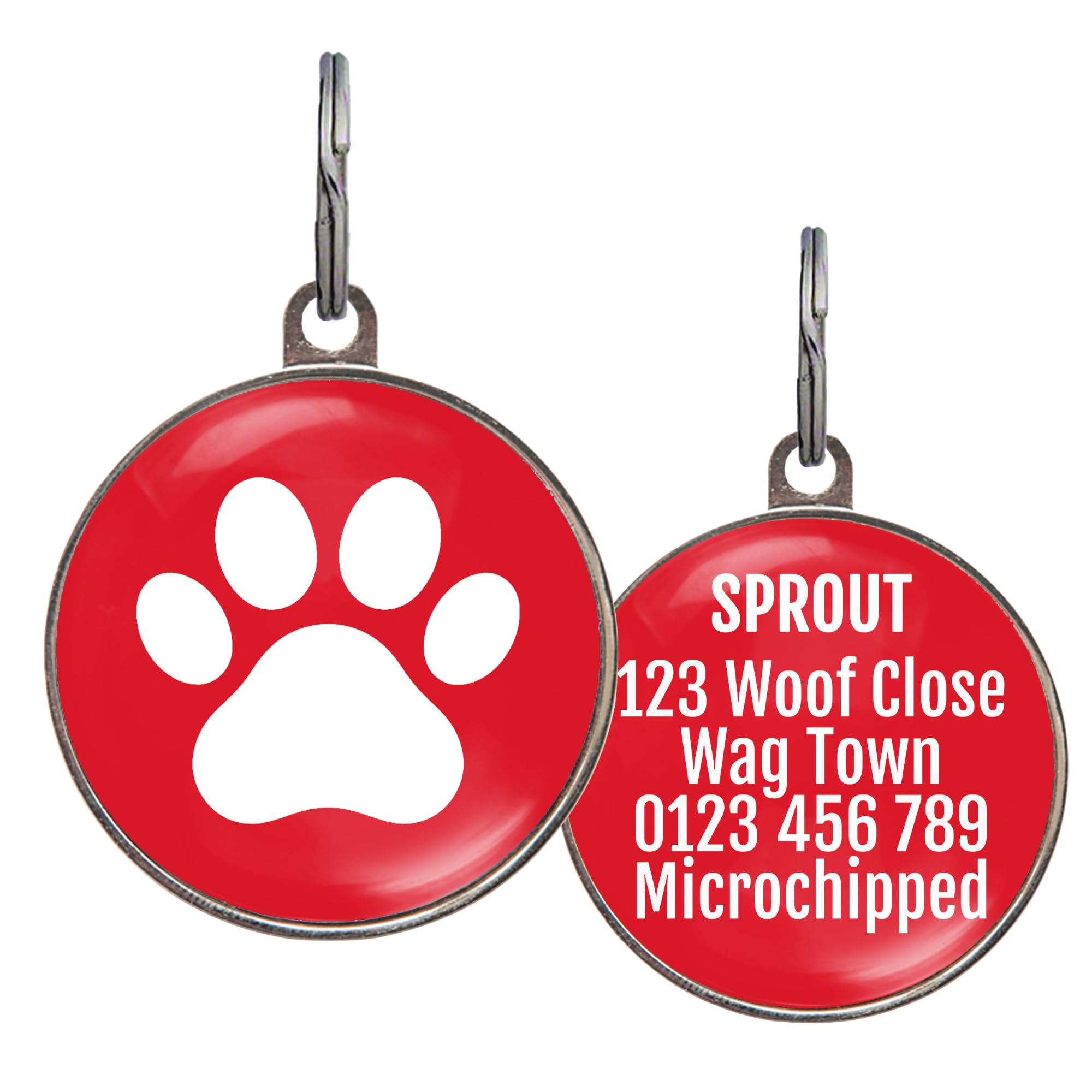 Dog ID Tag – Paw Print Design – 6 Colour Options & Custom Back – Lightweight Metal Tag for Dogs, Cats & Puppies – Waterproof, Double-Sided & UK Made — image 1