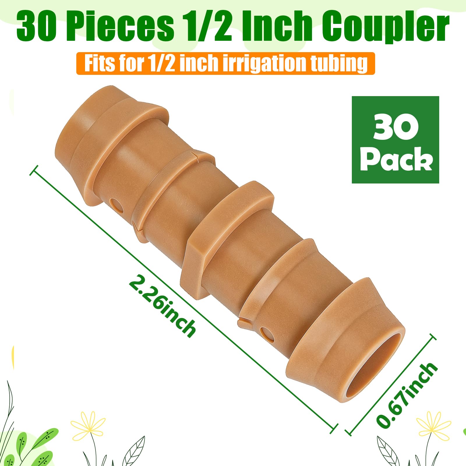 30 accesorios de acoplamiento de riego por goteo para tubos de 1/2 pulgada, conectores de acoplador de púas de línea de goteo para tubos de riego de 1/2 pulgada, piezas de conexión de línea de