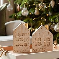 Vista 1 de DN DECONATION Juego de 2 portavelas de Navidad, portavelas de casa con chimenea de metal para velas cónicas, centro de mesa bohemio