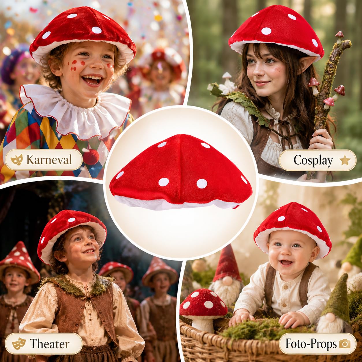 TOYANDONA Sombrero de seta cosplay niños sombrero de seta rojo y blanco manchado de felpa novedad accesorio para el disfraz para niños o adultos