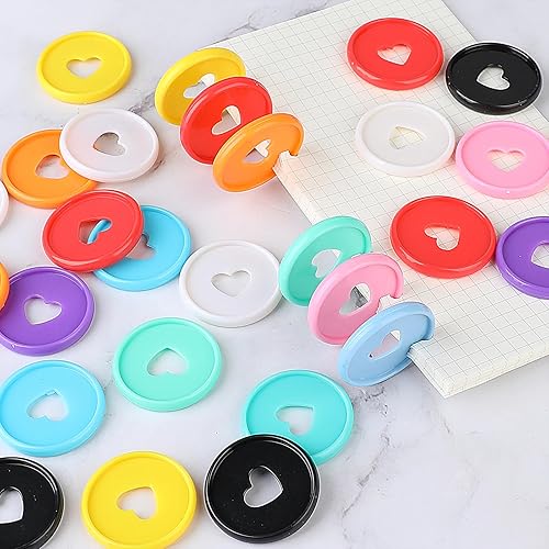 Miniatura 6 de 60 discos de plástico para carpeta de hojas sueltas, 10 colores de 1.4 pulgadas, discos expansores de plástico con forma de corazón de 1.4 pulgadas,