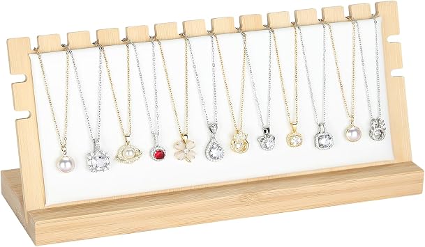 KUKUVR Wooden Necklace Display Stand, Detachable PU Pad Jewelry Organizer Holder for Necklace Pendant Bracelet Chain Earring, Jewelry Display for Selling, Retail, Home Storage White PU