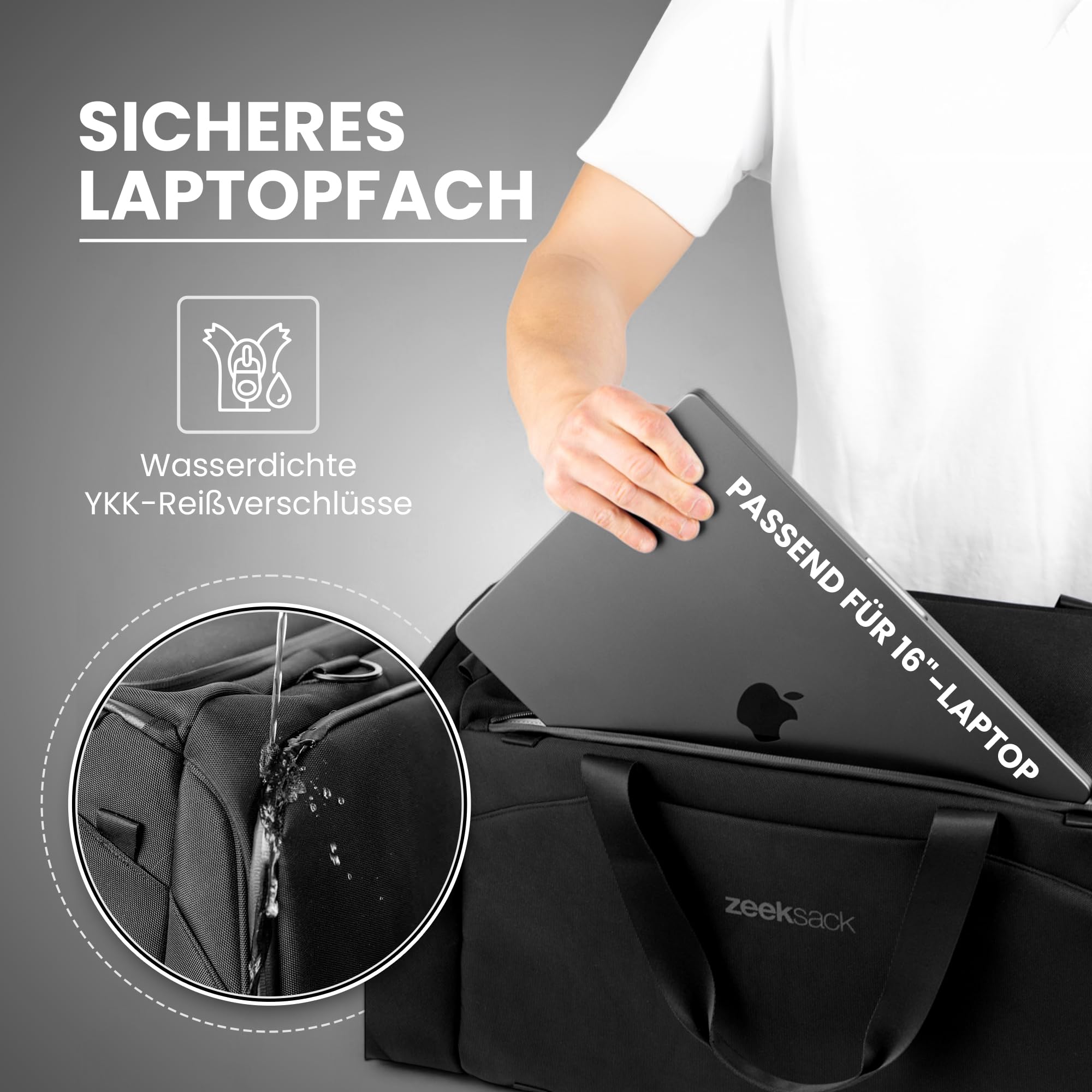 Zeeksack The Weekender 50L, Schwarz - Sport- & Reisetasche mit Schuhfach