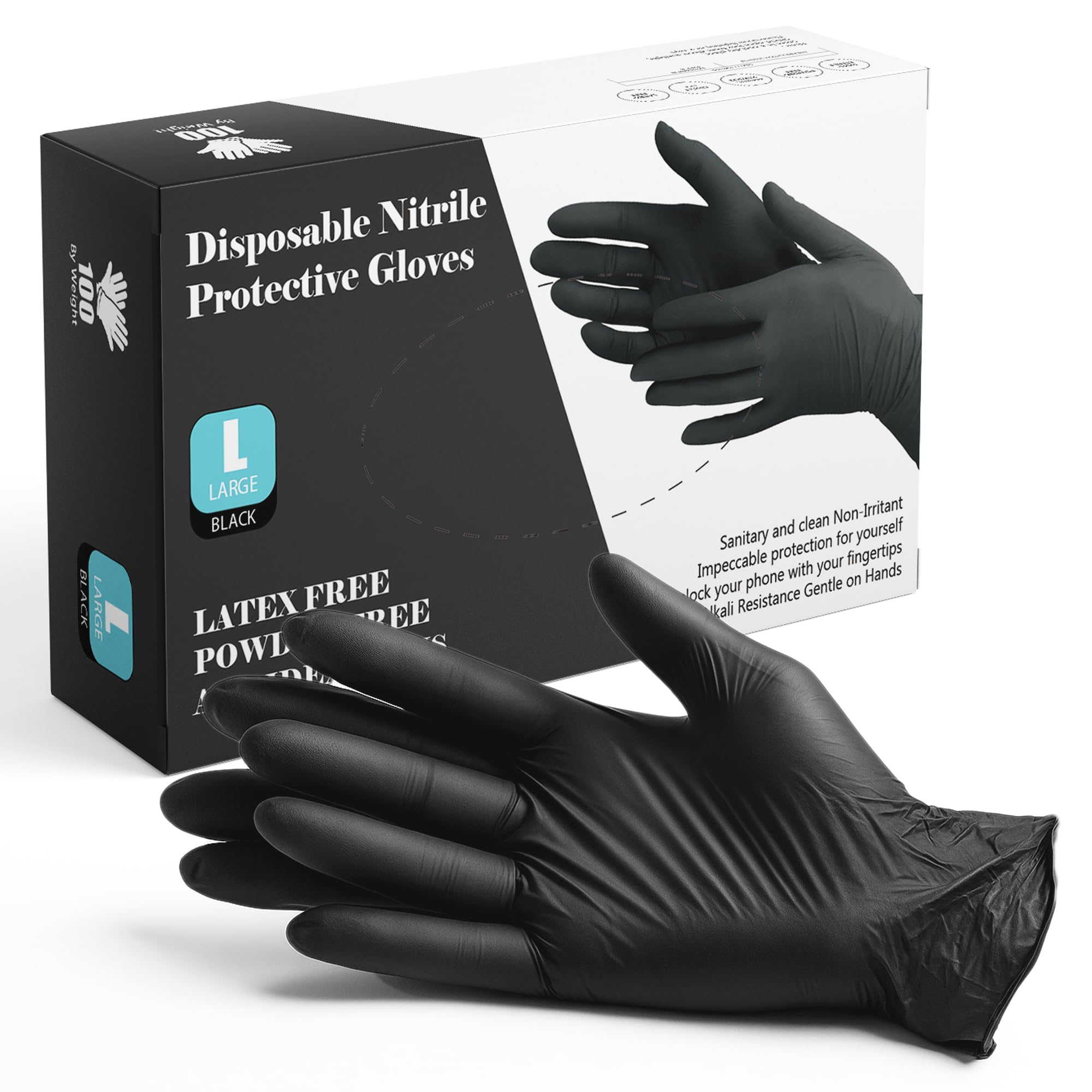 PurGlove Black Nitrile Disposable Gloves, 100 Count, Size L