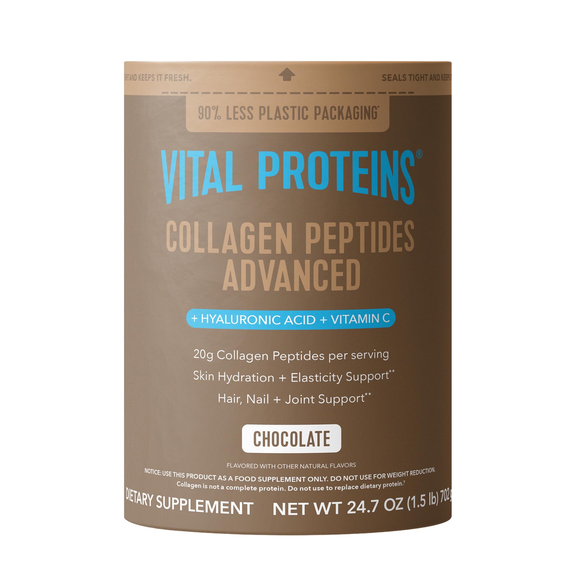 Collagen Peptides Advanced, Hydrolyzed Peptides with Hyaluronic Acid and Vitamin C - Chocolate Flavor Powder, 24.7oz
