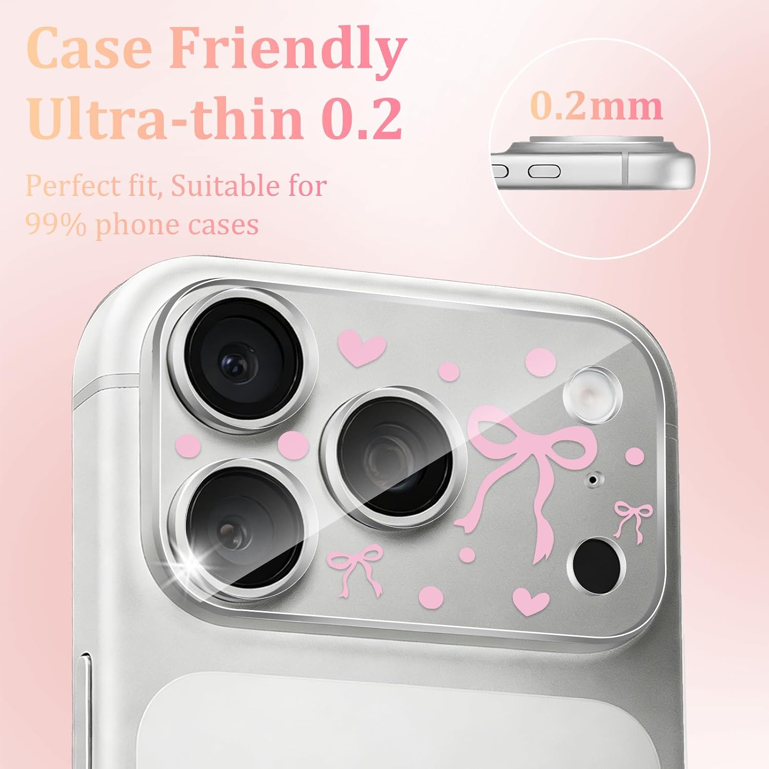 for iPhone 17 Pro Max Ribbon Bows Camera Protector, Ultra HD Military-Grade Shatterproof with Strong Adsorption, Pretty Aesthetic Girly Cute Clear Camera lens Protector for iPhone 17 Pro Max Women