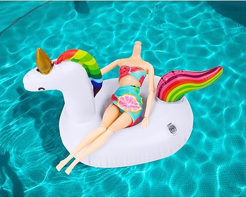 Miniatura 6 de Flotador inflable para muñecas para piscina, incluye flamencos, donas, piñas, conchas, cangrejos, conejo, soporte inflable para bebidas para fiestas