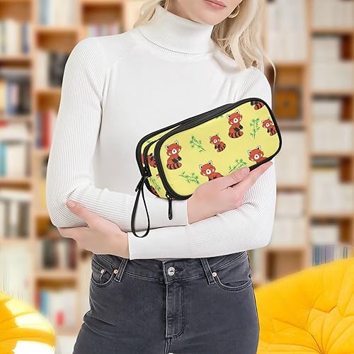 Miniatura 7 de Estuche para lápices de gran capacidad, diseño de panda rojo, 3 compartimentos, estuche de almacenamiento grande para bolígrafos, para adultos,