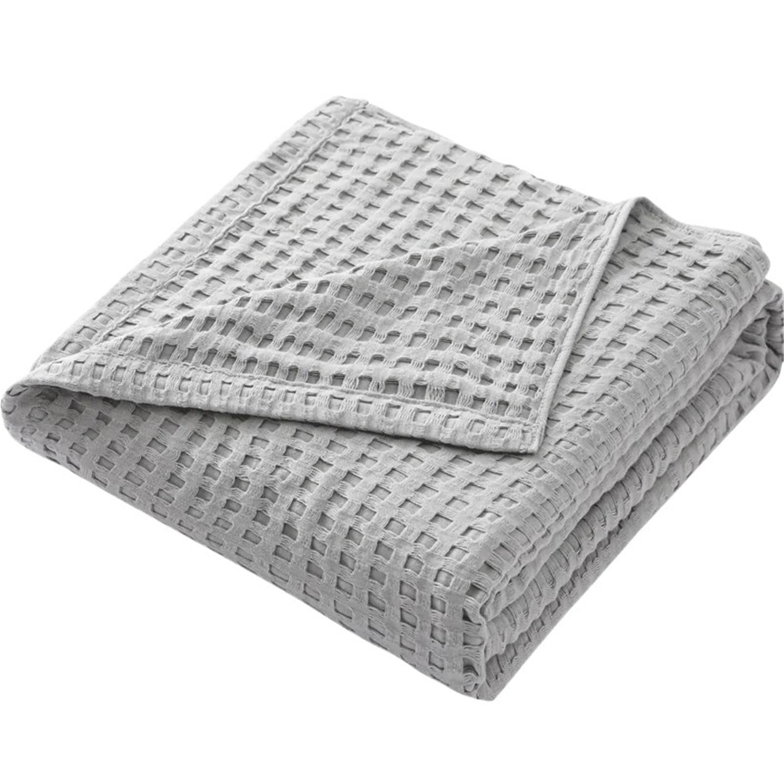 LPATEBCVU Cotton Muslin Throw Blanket Summer Waffle Plaid Cotton Bed Blanket Throw Thin Quilt Knitted Bedspread Home Hotel(Grey,200x230cm)