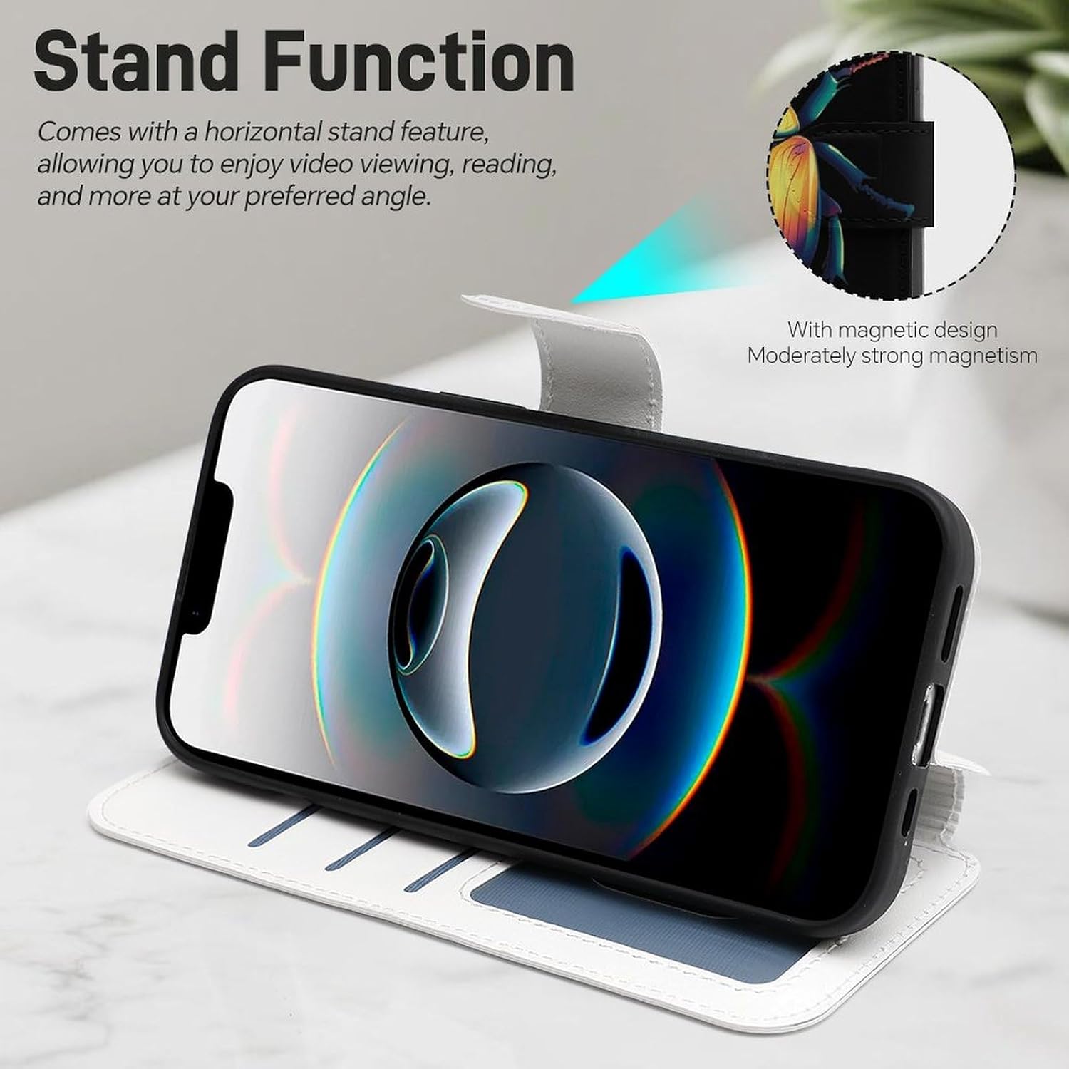 Beetles Compatible with iPhone 16/16 Plus/16 Pro/16 Pro Max/16 E Case Phone Wallet Card Holder Flip Cover with Wrist Strap