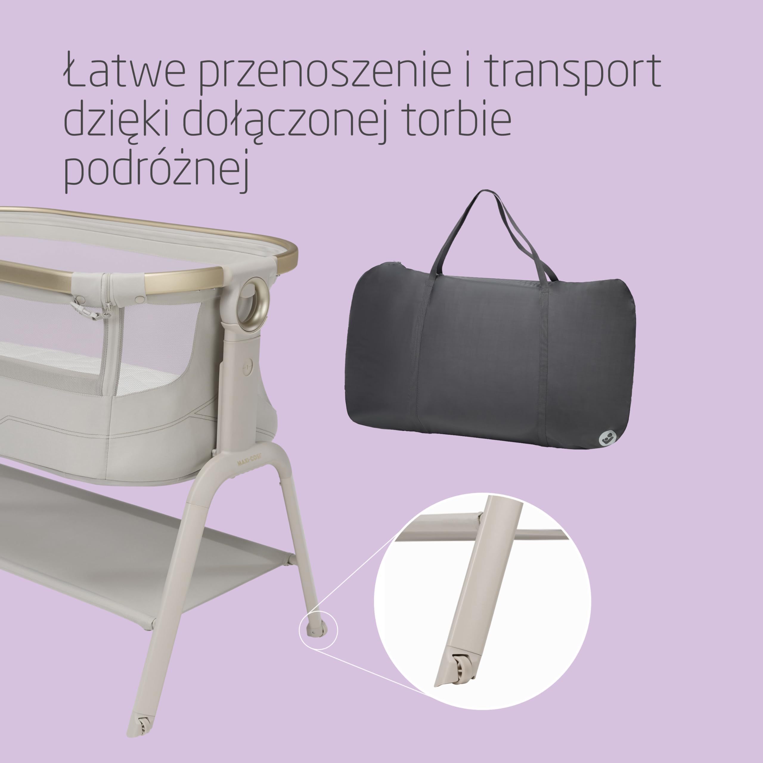 Maxi Cosi Iora² Dostawka do Łóżka, 0–6 Miesięcy (9 kg), Składane Lekkie Łóżeczko Dostawne, Materac CloudCore o Grubości 5 cm, 5 Wysokości, 2 Kółka, Łatwe Przesuwanie, Elegance Beige