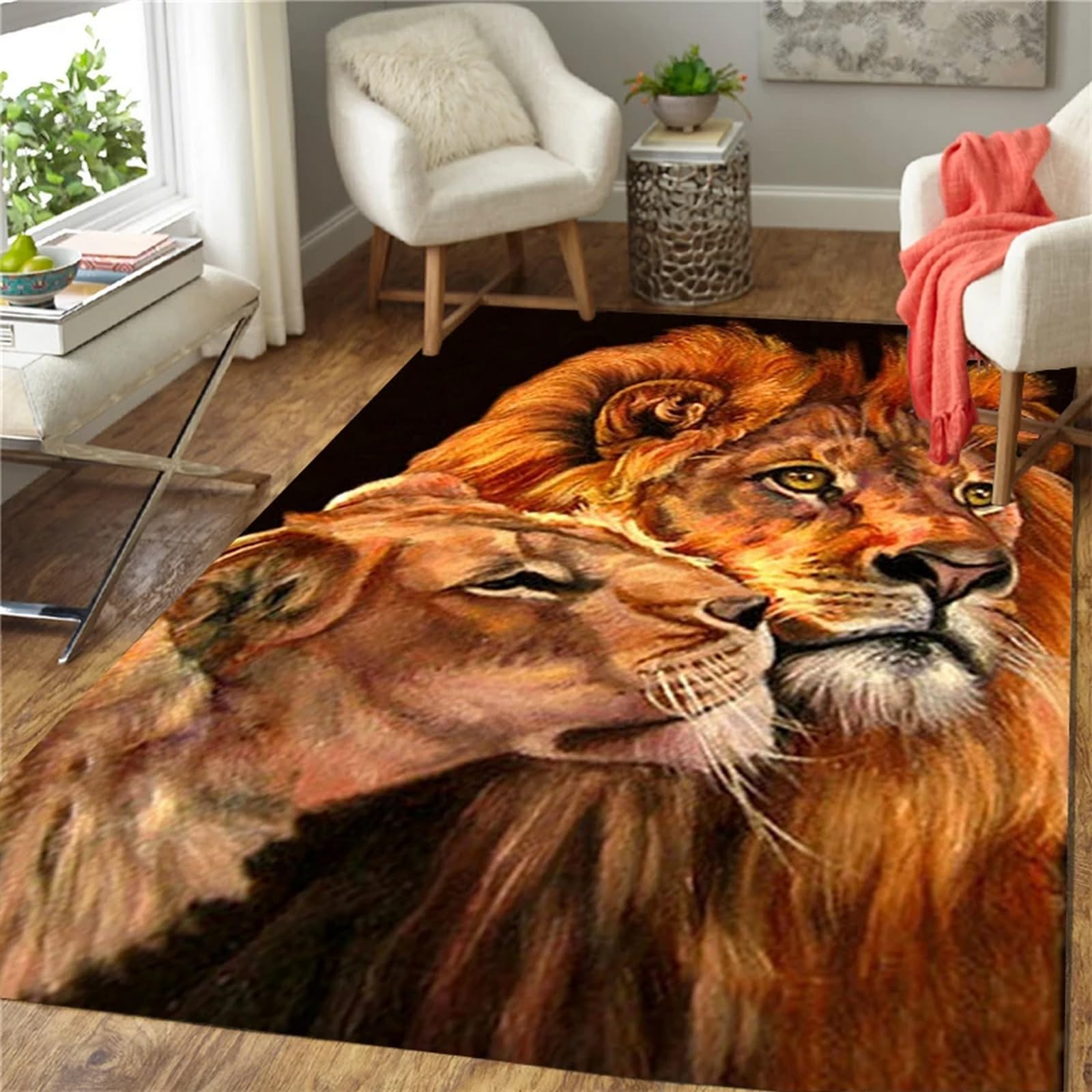 Tapis lion 3D grand tapis de salon moderne et doux pour enfants
