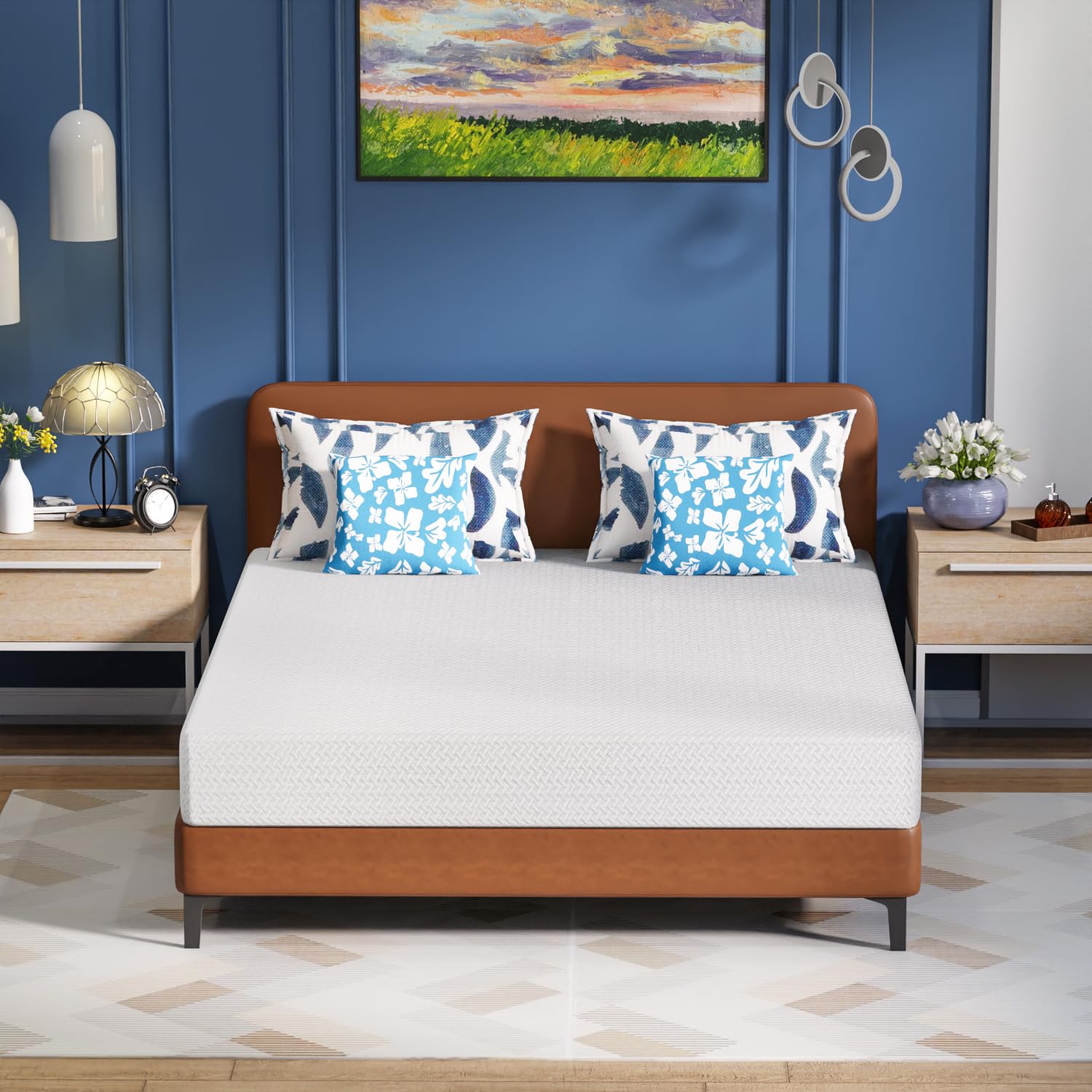 FDW 6 Inch Green Tea King Cooling Gel Memory Foam Mattress/Medium-Firm Mattress for Pressure Relief for Kid Adults/CertiPUR-US Certified/Mattress in a