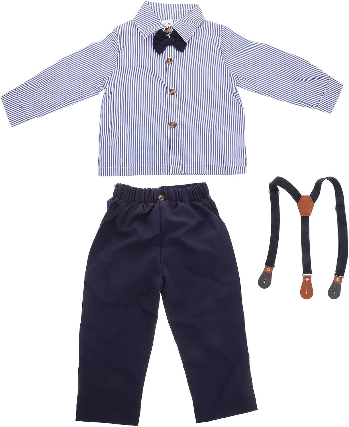 Holibanna Boys Overalls Set Long Sleeve Shirt Boy Clothes Spring Fall Outfit and Blue Overalls for 12-18 Months