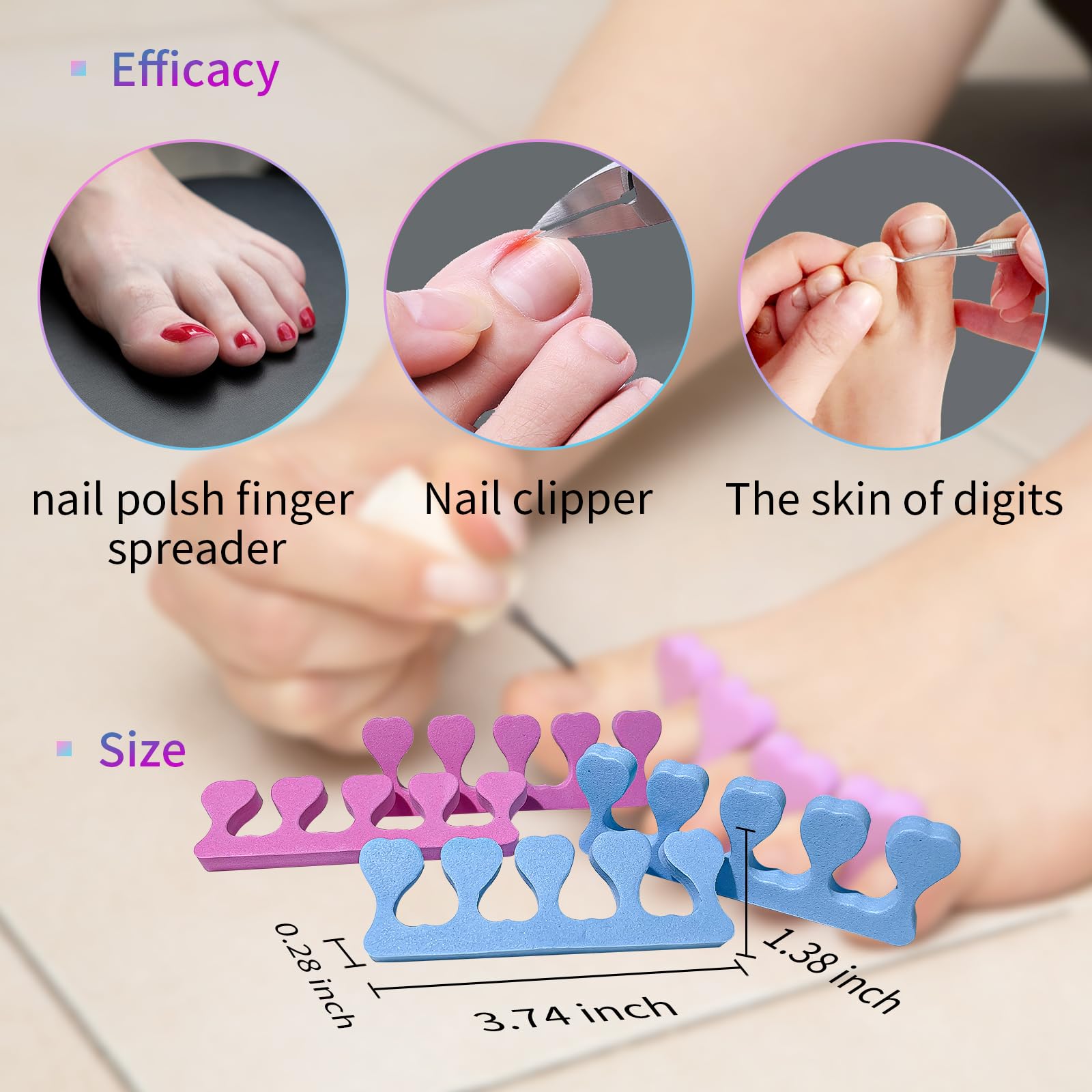 SUNFATT Toe Separators for Women,Toe Spacers for Women,Pedicures Toe Separators Use for Separation of Toenails or Nails,Beauty Pedicure Tools Suitable for Supplies for a Salon Pedicure: 0.2'' Toe interval 12 PCS blue+yellow+pink