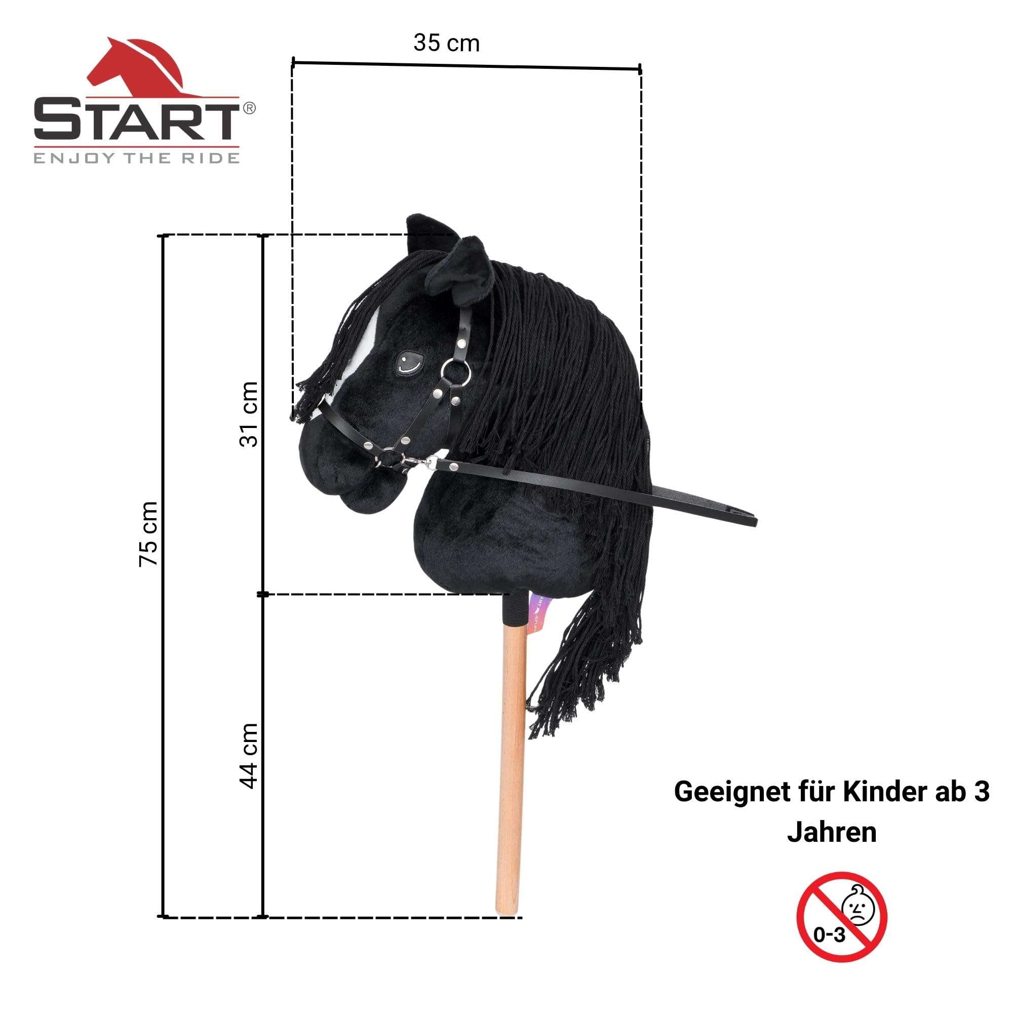 Start Hobby Horse – Cavallo con Bastone Realistico con Testa Morbida in Peluche e Lunga criniera da pettinare – Gioco Creativo e Attivo per Bambini, Regalo Perfetto (Benny (Nero) A3)