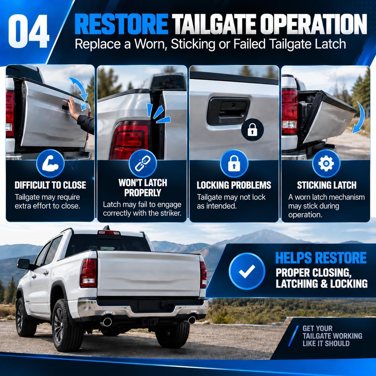 Right Tailgate Latch Lock Assembly for Ram 1500 2019-2025 OE 68312079AM
