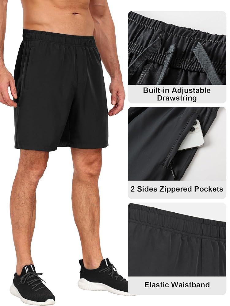 POVWVPY Men Running Athletic Shorts, Quick Dry 7 inch Inseam