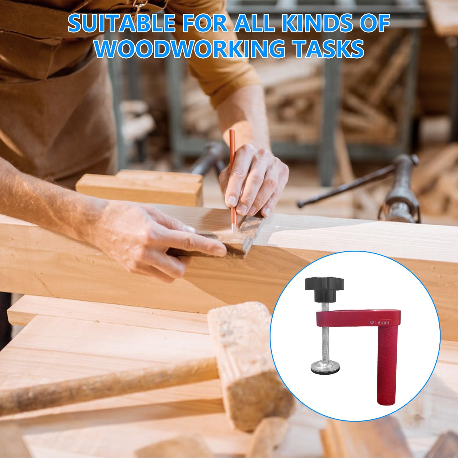 Outils de Serrage D'établi, Plage de Serrage 0-80 mm, Avec Supports Antidérapants, Pince de Table en Aluminium, Robuste et Durable, pour Le Travail du Bois et L'artisanat (Rouge)