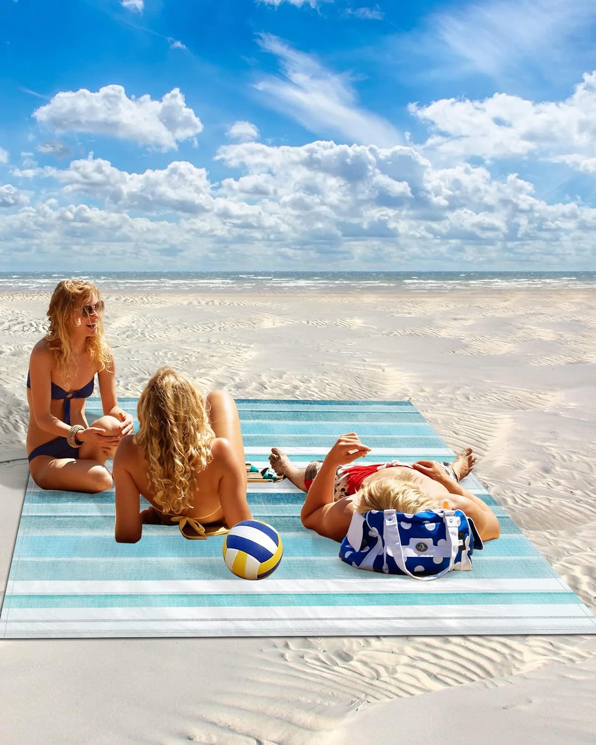 Abstract Watercolor Art Striped Beach Blanket Waterproof Sandproof Outdoor Picnic Mat 83"x79" Northern Europe Lightweight Large Beaach Blankets with 4 Stake & 4 Corner Pockets