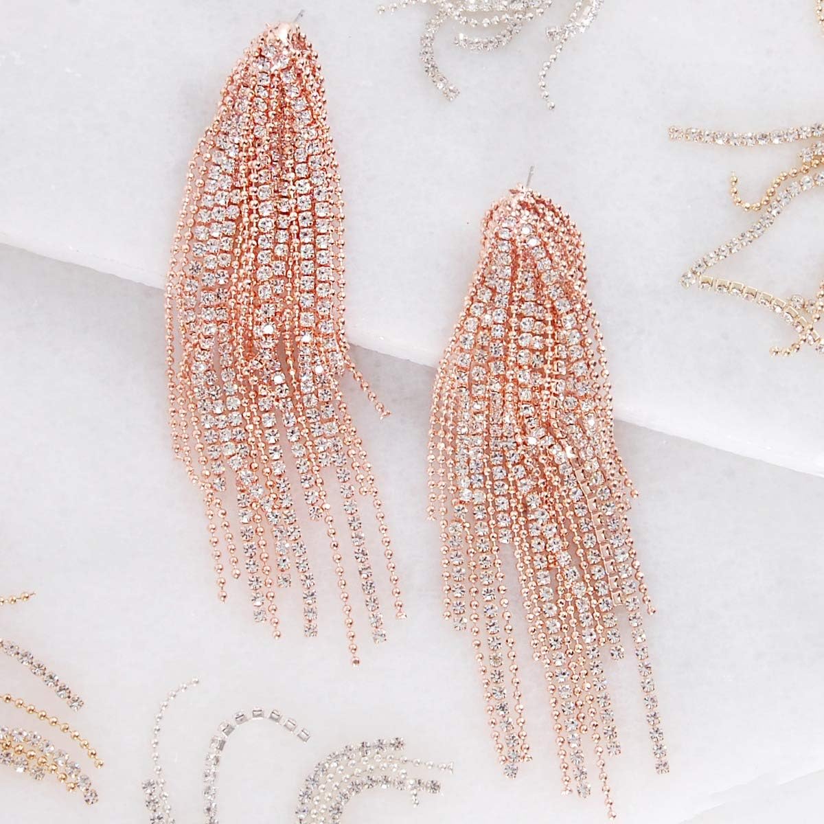 Simulated Diamond Long Earrings for Women - Cubic Zirconia Crystal Statement Dangle Earrings - Hypoallergenic and Safe for Sensitive Ears