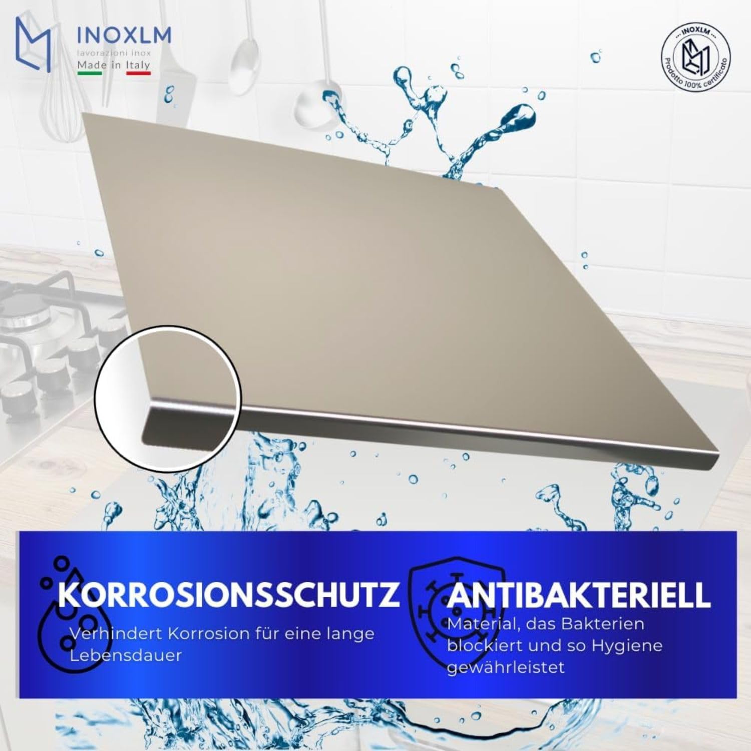 INOXLM Schneidebrett Edelstahl zum Kneten 60x50 cm, Edelstahl Arbeitsplatte aus verschiedene Größen, für Küche, Bar, Restaurants, knetbrett edelstahl mit schneidebrett ständer