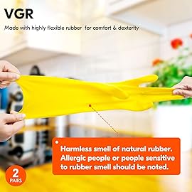 Vgo... 2-Pairs Reusable Household Gloves, Rubber Dishwashing gloves, Extra Thickness, Long Sleeves, Kitchen Cleaning, Working, Painting, Gardening, Pet Care (Size XL, Yellow, HH4601)