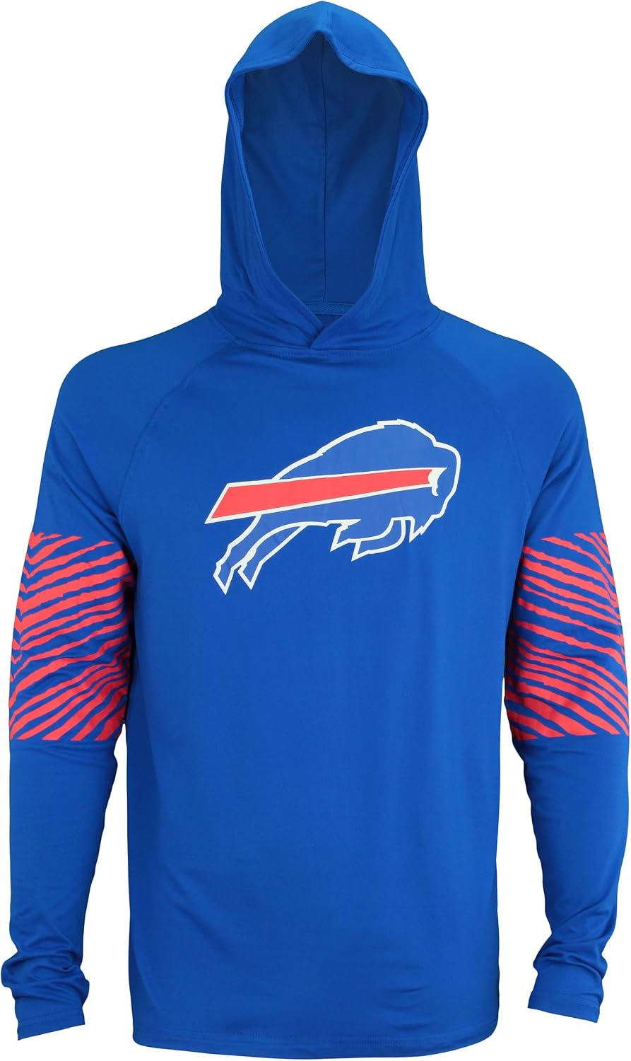 Zubaz Men's NFL Solid Team Color Lightweight Pullover Hoodie With Primary Logo And Zebra Print Accents
