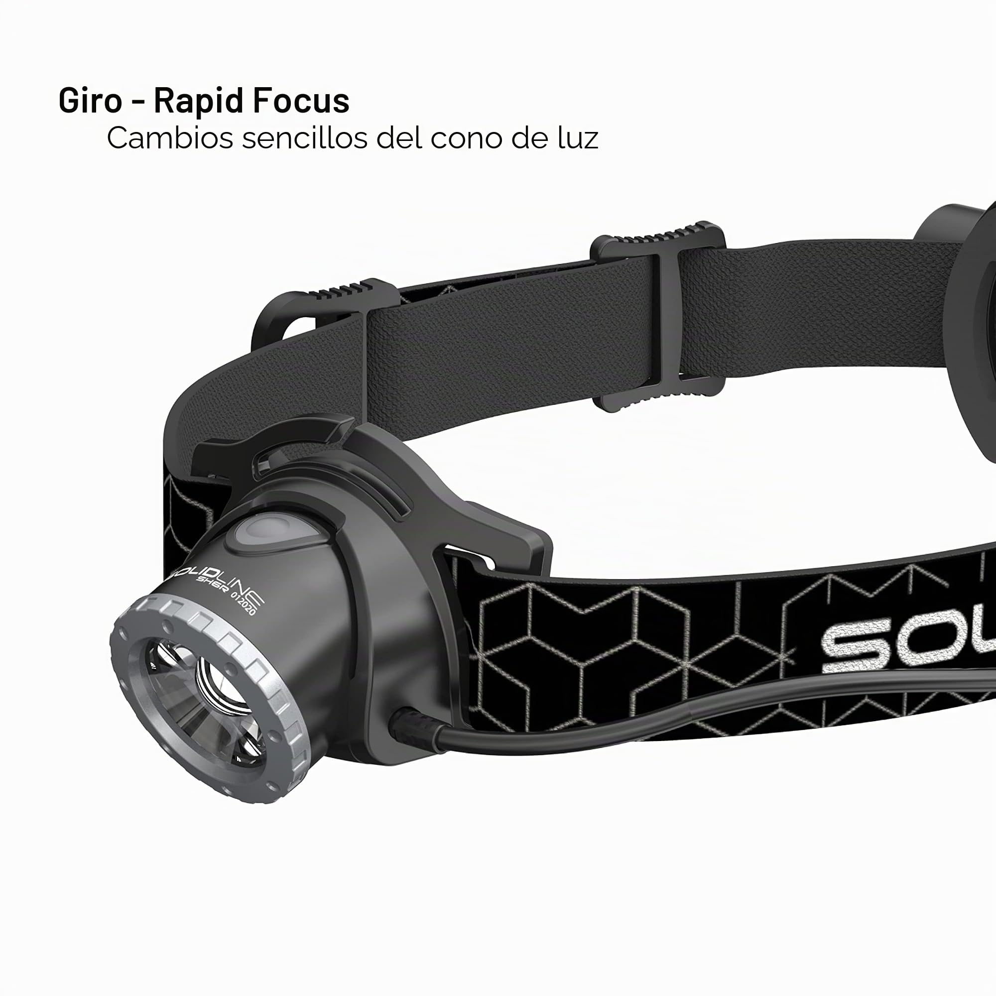 Solidline SH6R - Linterna frontal LED superbrillante, recargable, 600 lúmenes, alcance de 300 m, 50 horas de duración, incluye batería, sistema de carga flotante y cable USB, 1 unidad