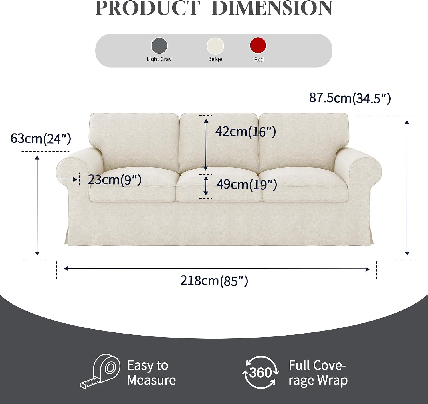 Sofa Cover for Ektorp 3-Seat Sofa, Ektorp Sofa Cover 3 Seat Cream White Chair Covers Polyester Slipcover Set with 1 Frame + 3 Seat + 3 Back Cushion Covers, Machine Washable