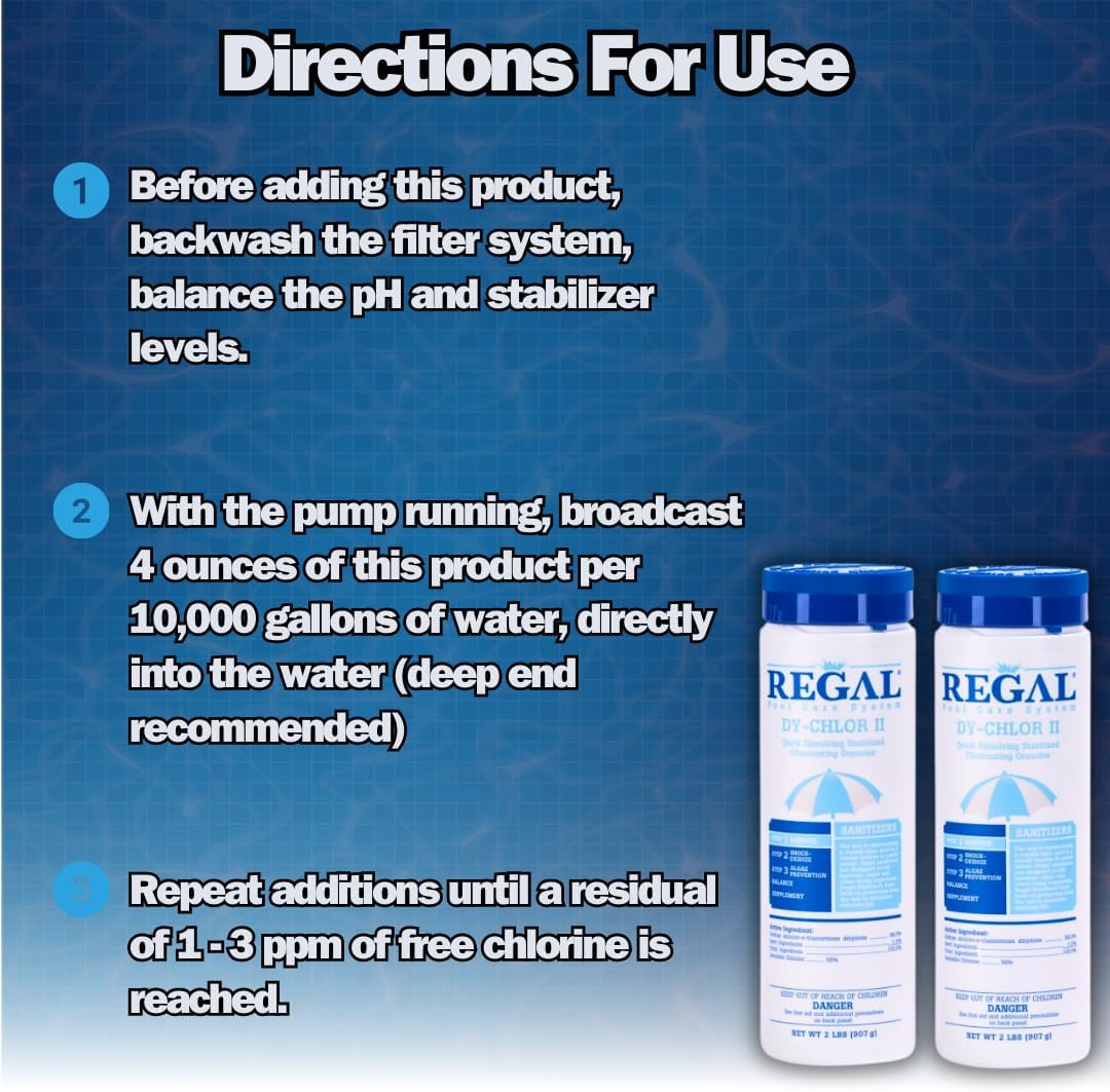 Regal Dy-Chlor II Granular 2-Pack, 4lbs for Swimming Pools & Spas - Fast Dissolving, pH Blanaced Sanitizer - 4LB