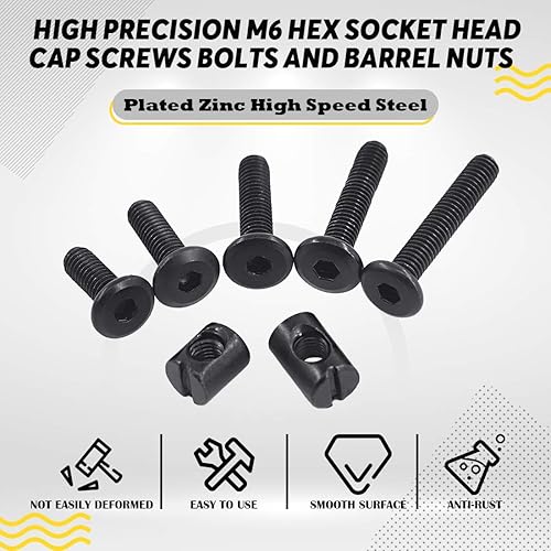 Miniatura 3 de Hilitchi M6 - Juego surtido de 120 tornillos de cabeza hexagonal negra, tuercas de barril para cuna, cama de bebé, muebles, cunas y sillas (0.591