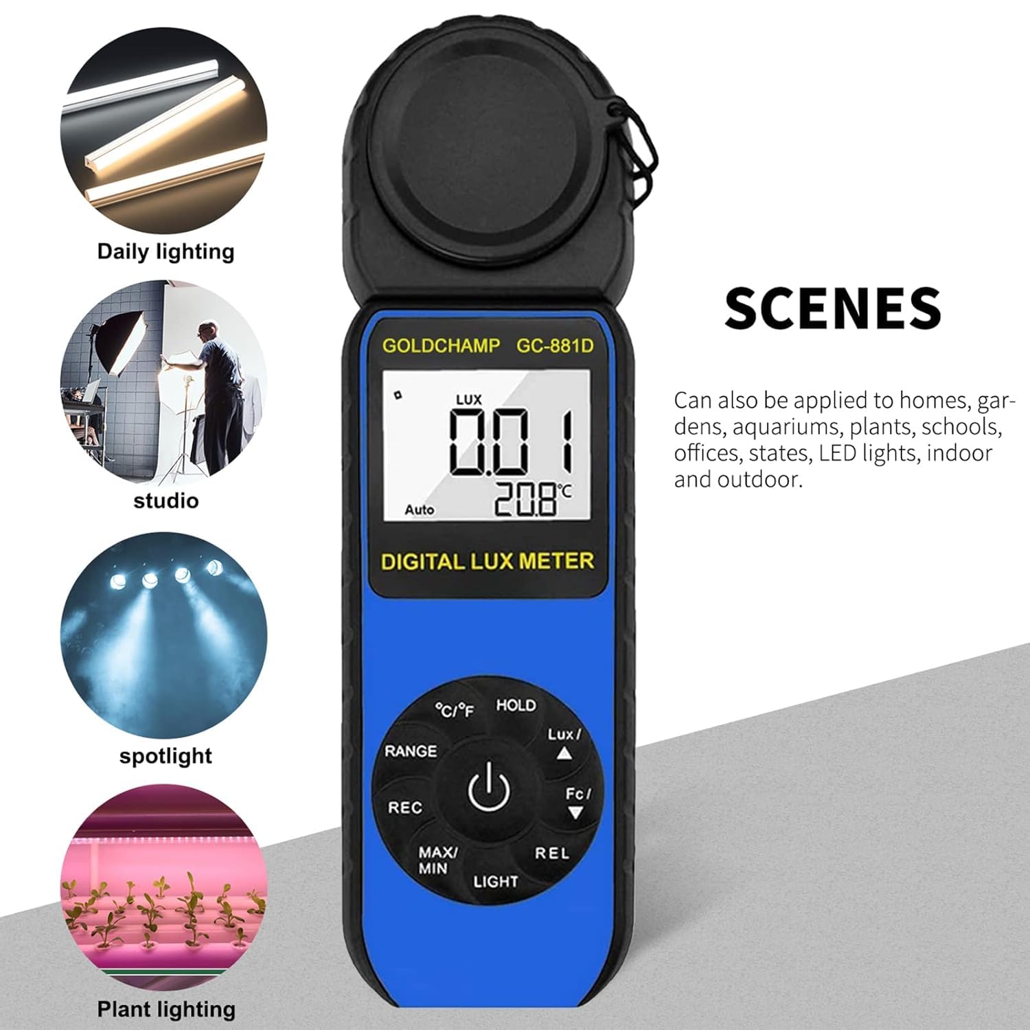 Digital Light Meter, Luxmeter Illuminance Light Meter Measure Lights 0.01~400,000 Lux (0.01~40,000 FC) Foot Candles Luxmeter with 270º Rotated Sensor for Plants LED Lights Indoor Outdoor Light Tester