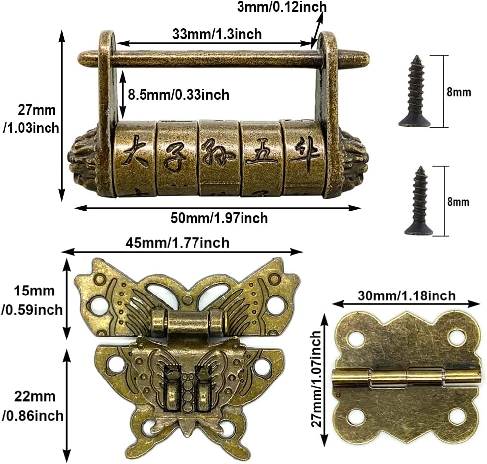 Mini Antique Butterfly Hasp Latch Lock, Bronze image 2