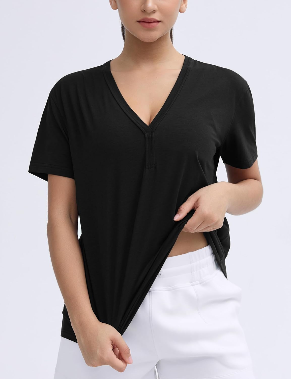 THE GYM PEOPLE Women's Loose Fit Workout T-Shirts V Neck Short Sleeve Running Yoga Lounge Tee Tops - Image 3