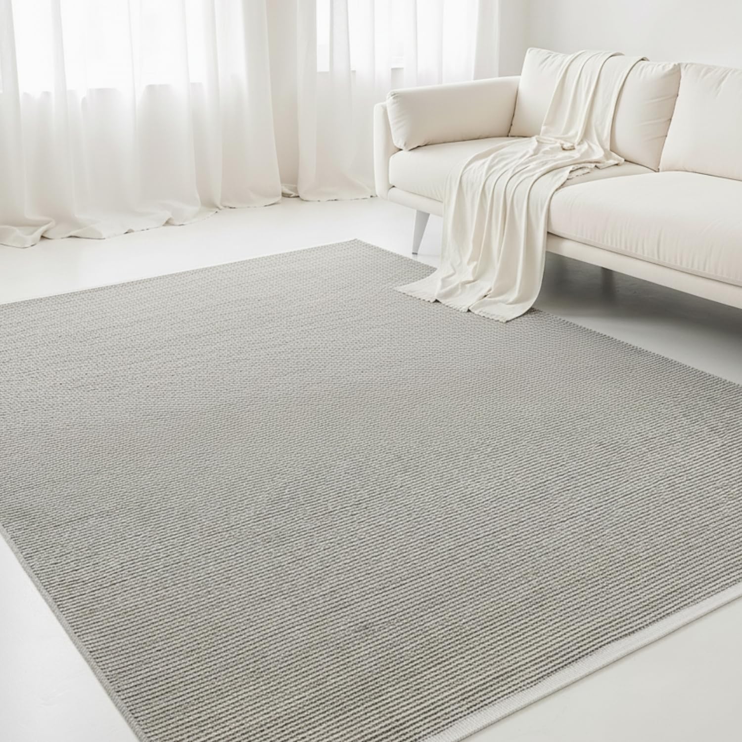 Interiyou Tapis Coton Riga - 160x230 Beige/Noir - Décoration pour Salon, Chambre, Couloir, Bureau - 100% Artisanat Fibre Naturelle Tissage Plat