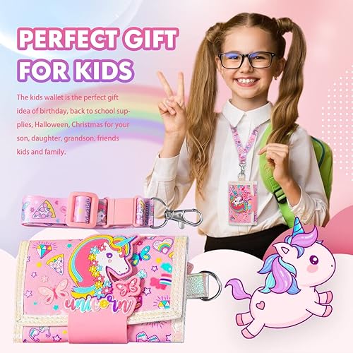 Miniatura 4 de Billetera para niñas de 5 a 6 a 7 a 8 a 9 a 10 a 12 años, diseño de unicornio de dibujos animados con cordón, regalos para niños y adolescentes