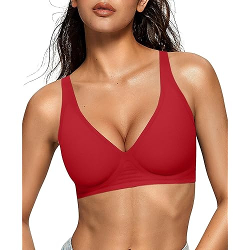 OEAK Womens Deep V Bras Wireless Comfortable Bra Supportive No Underwire Bras Tshirt Push Up Bralettes Plunge Seamless Bra