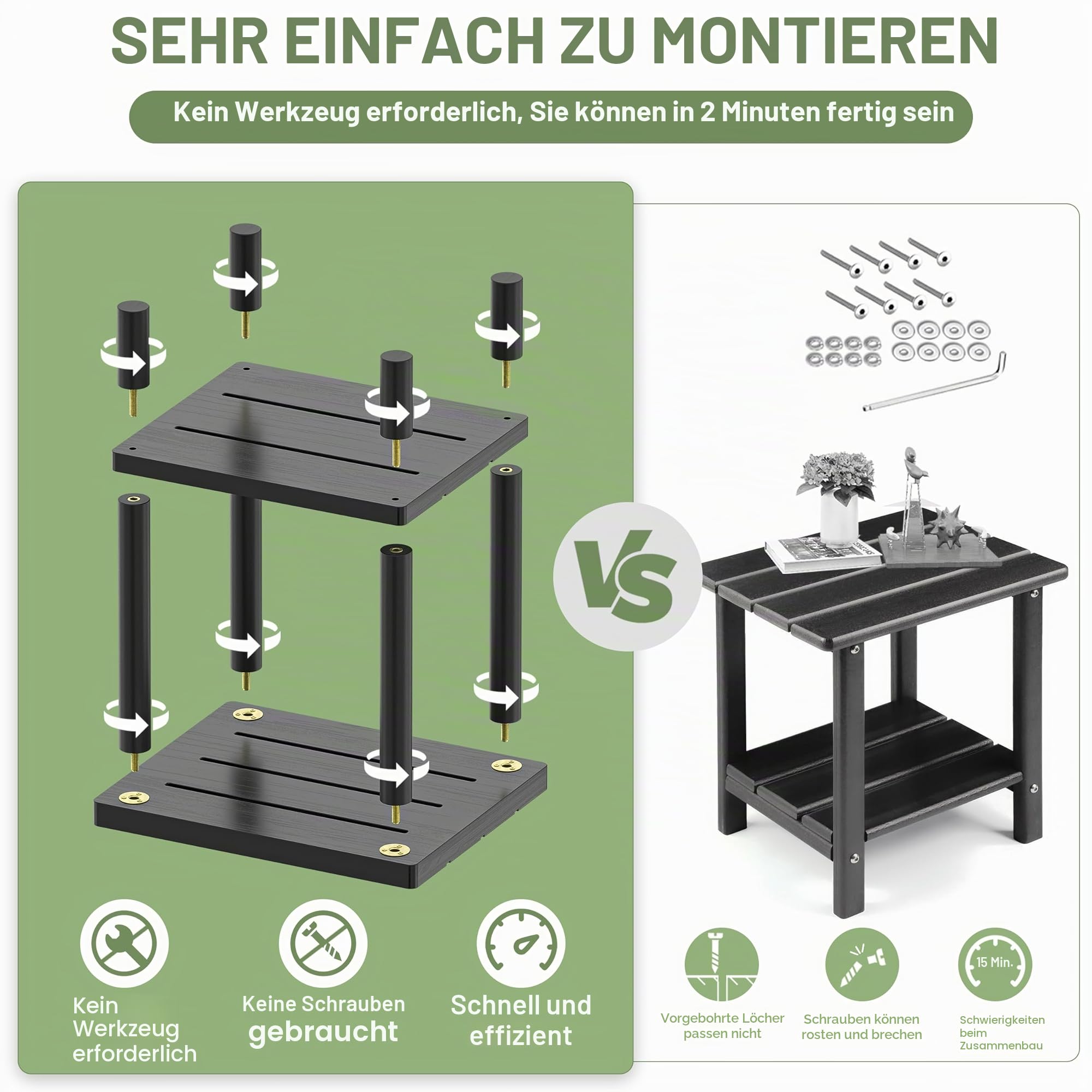 LEJANEOYE Beistelltisch für den Außenbereich, Kleiner 2-stöckiger Gartentisch für Terrasse, Adirondack-Beistelltisch für drinnen und draußen pflegeleicht, Bambus-Beistelltisch für Pool und Veranda